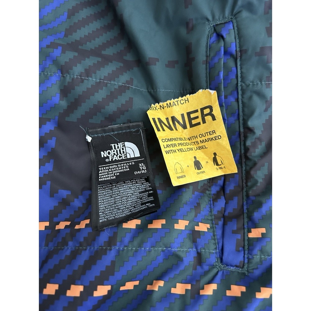 North Face Girls XL Reversible Plaid Printed Mossbud Swirl Jacket Ski Jacket - Picture 11 of 13